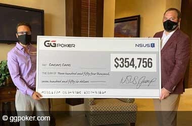 GGPoker Ambassador, presents donation check to the Caesars Cares Relief Fund 