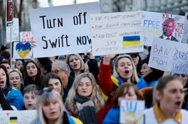 Protest demanding Russia to be banned from SWIFT
