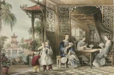 Wanita dari Keluarga Mandarin Bermain Kartu